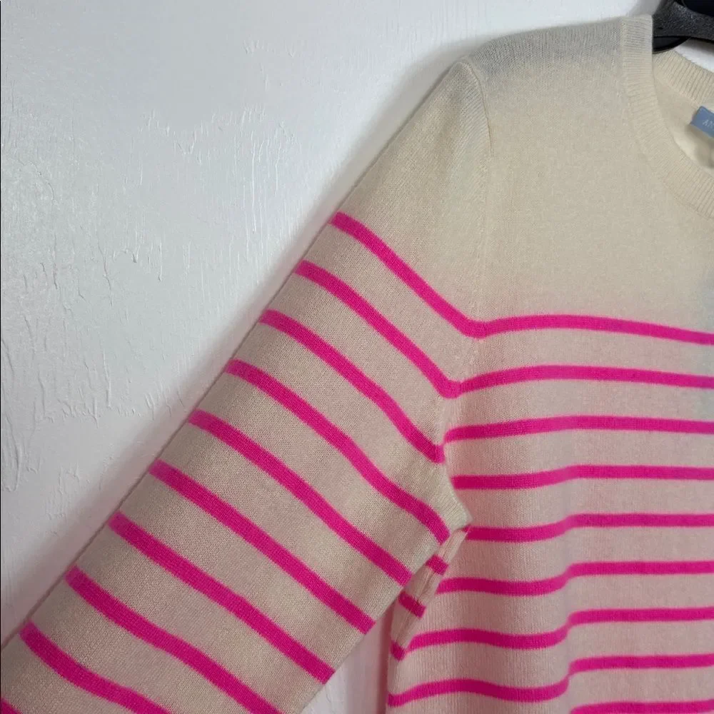 Antonio Melani Cashmere Sweater Cameron Ivory Pink Stripe Crewneck XL